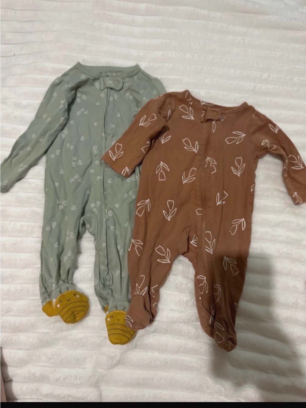 Baby Girls' Footed One-Piece Sleepers in Sage Green and Brown